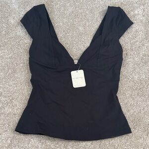 Free People Black V-Neck Cap Sleeve Top